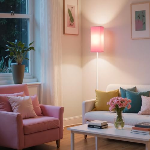 Image of 64.6 inch Floor Lamp, Pole Lamp with Foot Switch, Modern Standing Lamp Shade, Minimalist Freestanding Lamp (Bulb Not Included), for Living Room, Bedroom Office ETL Listed,White and Pink WP07LD05