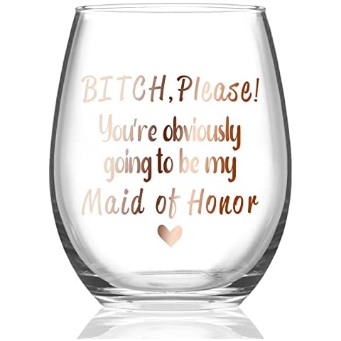 Futtumy You're Obviously Going To Be My Maid of Honor Stemless Wine Glass, Funny Wine Glass for Women Besties Sister BFF, Bridesmaid Proposal Gift for Wedding Engagement Bachelorette Party, 15oz Cover