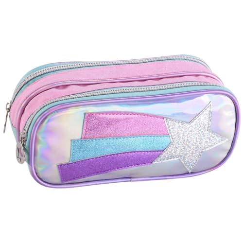 Estojo Grande Escolar com 2 Compartimentos, Design Colorido, Zíper Reforçado, Material Resistente, P/Lápis Caneta Borracha (Verde)