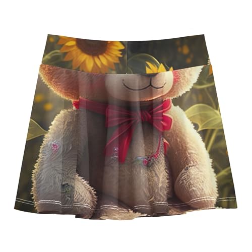 Girls' Shorts Athletic Skorts Tennis Skirts Toddler Cartoon School Cute Teddy Bear Vibrant Sunflower 3t2