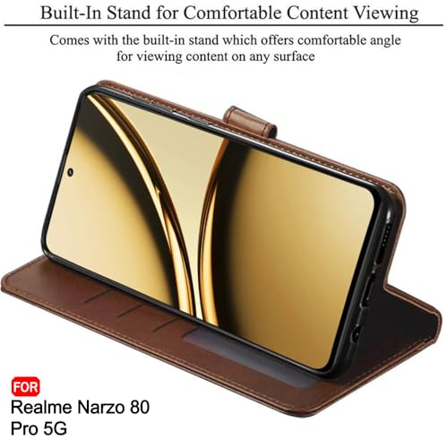 Image of TheGiftKart Flip Back Cover Case for Realme Narzo 80 Pro 5G | Dual-Color Leather Finish | Inbuilt Stand & Pockets | Wallet Style Flip Back Cover for Realme Narzo 80 Pro (Faux Leather, Brown & Coffee)