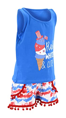 Image of Unique Baby Girls Toddler Big Kid Sleeveless Tank with Pom Pom 2pc Shorts Set Outfit
