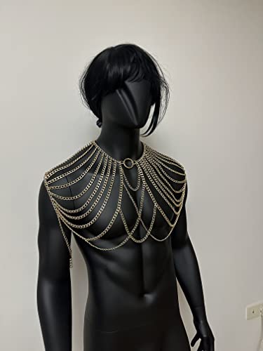 Men Harness Shoulder Man Body Chain Gold Ring Body Chains Burning Man Festival Outlook Male Chain Fetish Wear #TOP2