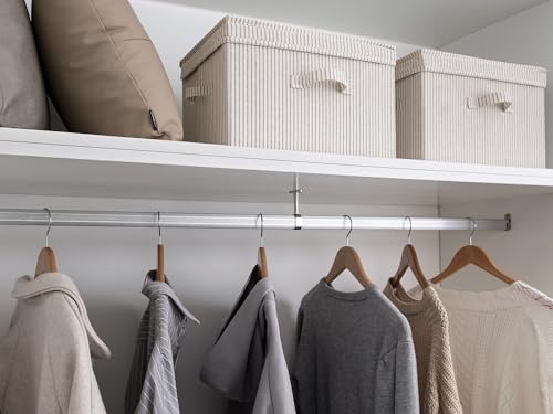 Image of StorageWorks Fabric Storage Bins with Lid, Decorative Storage Boxes for Shelves, Stackable Closet Organizer Basket with Handles, Large, Khaki and Beige Stripes, 2-Pack