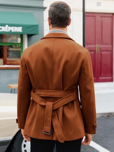 Pretifeel Mens Trench Coat Slim Fit Wool Blends Business Lapel Belted Overcoat Winter Casual Peacoat Jacket3