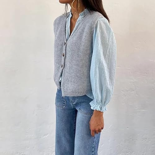 Image of Women's Y2K Button-up Knit Top Coquette Vintage Sweater Vest Fairy Grunge Solid Color Crew Neck Knit Waistcoat (D Gray, M)
