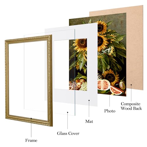 Image of eletecpro 12x16 Vintage Picture Frame, Glass Cover, Gold, 2-Pack | Display Photo 8.5x11 with Mat or 12x16 without, Horizontal or Vertical, Wall Mount