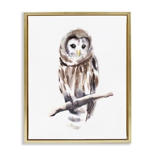 Elegant Owl Watercolor Woodland, 17 x 21 Inch Canvas in Floater Frame
