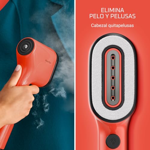 Rowenta Pure Pop - Cepillo de vapor de 1300 W con salida de vapor de hasta 20 gr/min que plancha y purifica, elimina pelusas y pelo, cabezales reversibles, diseño para viaje, color coral, DR2022 - imagen 3