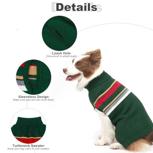 Image of PAWCHIE Dog Sweater - Warm Turtleneck Thick Dog Clothes with Leash Hole, Stretchy Knitted Outfit for Small to Large Doggy Puppy Cat, Green XL