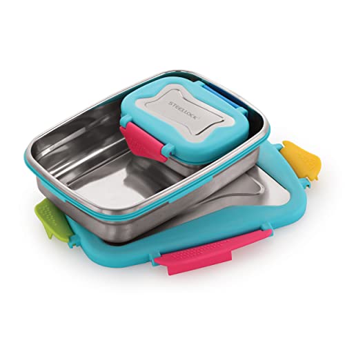 Image of STEELLOCK Smart Stainless Steel Tiffin Lunch Box for School and Office 2pc Set | Airtight & Leakproof | Rectangle| (1pc - 750ml & 1pc - 170ml) Romeo