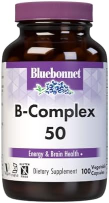 Bluebonnet Vitamin B Complex Full Spectrum B Vitamins – Energy Support – Complete Vit B Inositol Biotin Riboflavin Folate as Folic Acid Choline B6 & B12 – Vegan, Gluten-Free – 100 Vegetable Capsules