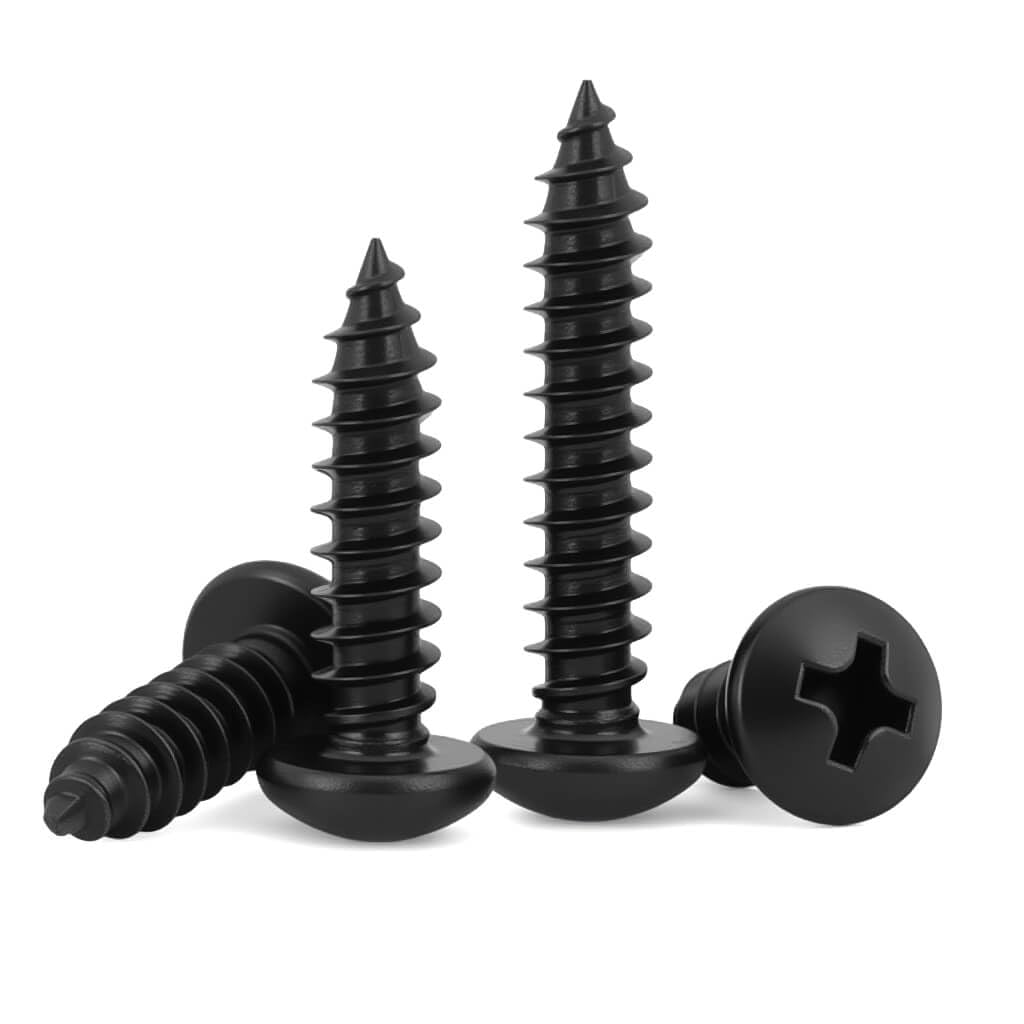 #6 x 3/4" (100 Pack) Pan Head Sheet Metal Screws Phillips Drive Self-Tapping Wood Screws, Black Oxide 304 Stainless Steel Screw (18-8), Corrosion