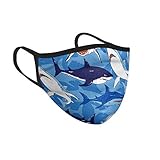 WIRESTER Unisex Cloth Face Mask Washable and Reusable, 2 Layer Fabric Face Cover Fashionable Design, Blue Shark Pattern
