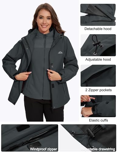 MAGCOMSEN Women's 3 in 1 Ski Jacket Water Resistant Winter Snow Coat Warm Fleece Lined Windproof Hiking Rain Outwear - Image 6