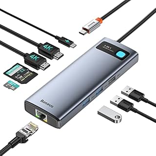 Baseus Stacja dokująca USB C, Dual Monitor, 9 w 1, USB C HUB 2, 4K HDMI, podwójny monitor, Gigabit Ethernet, 100 W PD, czytnik kart SD/TF, 3 USB, adapter USB C Multiport do MacBook/Dell/HP/Surface/Lenovo