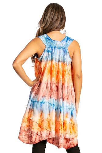 Image of Sakkas Artemi Women's Casual Short Tie-dye Sleeveless Loose Tank Dress Cover-up