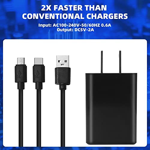 Fast Charger With 6.6Ft Usb Type-C&Micro Usb Cable,Ac Adapter,2A Rapid Charger For All New All-New Fire 7 Hd 8 10 Plus Tablet, Kids Pro, Kids Edition, Fire Hd Hdx 7” 8.9” Phone #TOP2
