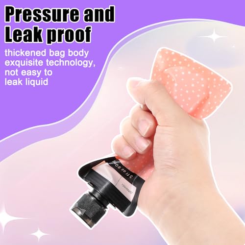 9Pcs Leak Proof Empty Squeeze Pouches Travel Pouches for Toiletries Travel Lotion Container Makeup Pouch Refillable Accessories Shampoo Conditioner Lotion Soap Liquid (Pink Purple Black)3