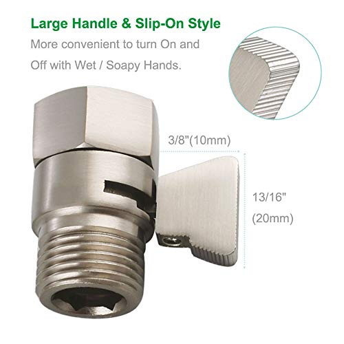 Shower Water Flow Restrictor, APLusee Brass Pressure Regulator Cut off Control Valve with Adjustable On Off Switch Handle for Universal Shower Head and Arm, Brushed Nickel