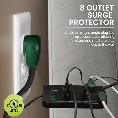 GoGreen Power (GG-18316BK) 8-Outlet Surge Protector, 750 Joules of Surge Protection, 5 Standard Outlets and 3 Large Adapters, Black - Thumbnail 3