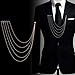 Elegant Crystal Chains Suit Pin Collar Lapel Pin Hanging Chains Brooch for Men Shirt Suit Tuxedo Coat Stud Badge Tassel Chain Men's Suit Jewelry Accessories (White-Gold)