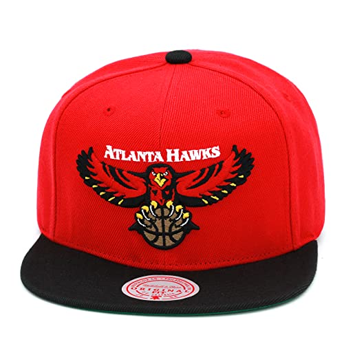 Mitchell & Ness Atlanta Hawks Core Basic Snapback Hat Adjustable Cap - Red/Black/Hardwood Classics