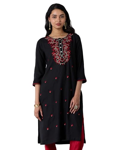 Image of Amazon Brand - Myx Women Embroidered Straight Fit Kurta (Available in Plus Sizes)