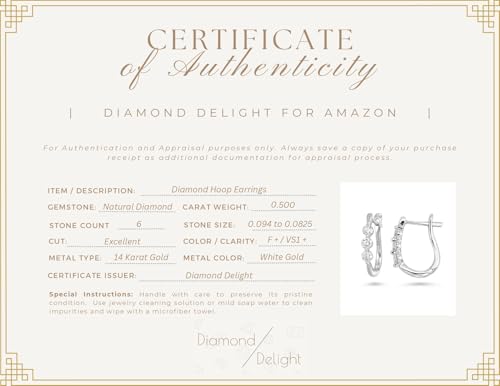 Diamond Delight 1/2 Carat Real Natural Diamond Huggie Hoop Earrings for Women - 14k White Gold Earrings for Her with Elegant Trilogy Design (F, VS1, 0.50 cttw) Secure Hinged Hoops3