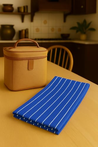 Image of Crazy Weaves Cotton Hand Towel Lunch Towel Daily use Towel Face Towel Pack of 4 (18 inch * 24 inch) 100% Pure Cotton (Blue Dobby, 18 X 24)