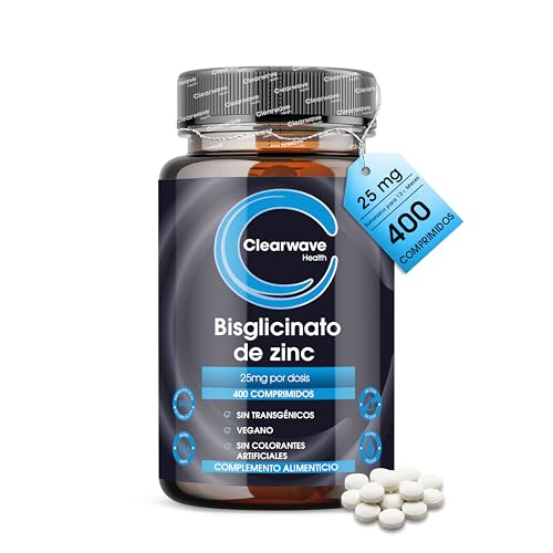 Zinc Bisglicinato 25mg | 400 Tabletas | No es Picolinato de zinc ni Citrato | Suplemento de Zinco Quelado | Alta Absorción | Suministro para 13+ Meses