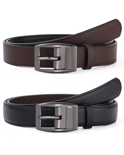 Kajeer Reversible Womens Belts for Jeans, Black Ladies Belt with Rotating Pin Buckle(L, Black + Coffee)