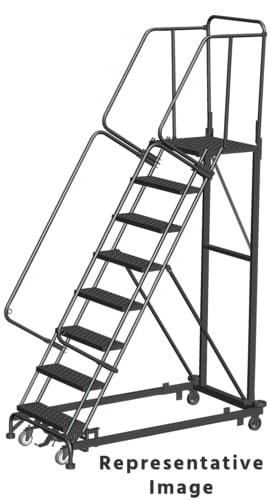 Ballymore ML083221 Monster Line Heavy-Duty All Directional Rolling Safety Ladder, Expanded Metal Tread, 8 Step, 113