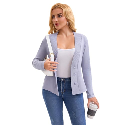 Women's V-Neck Button Front Cardigan, Long Sleeve Fitted Ribbed Knit Fall Winter Sweater2