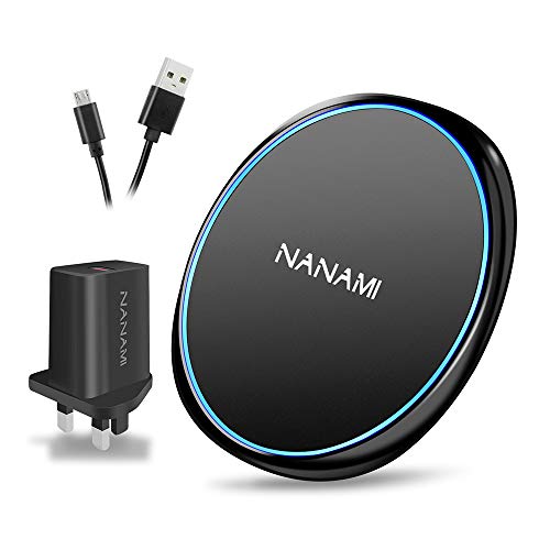NANAMI Fast Wireless Charger with QC3.0 Adapter, 10W for Samsung Galaxy S20/S10/S9/S8/S7, 7.5W Qi-Certified Charging Pad Compatible iPhone 11/11 Pro/11 Pro Max/XS Max/XS/XR/X/8 Plus/8/New Airpods
