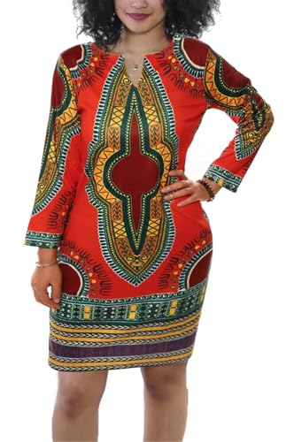 Women Bohemian V Neck African Printed Ethnic Style Summer Bodycon Shift Dress