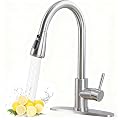 HOTIS Kitchen Faucet with Pull Down Sprayer, Brushed Nickel Stainless Steel High Arc Single Handle Sink Faucets with Deck Plate for 1 or 3 Hole, Suitable for Farmhouse Camper Laundry Rv Bar