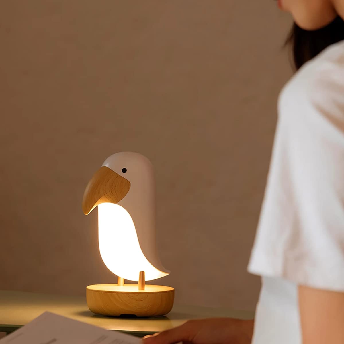 LED Nachtlicht Kinder Dekoratives Vogel Schreibtischlampe Dimmbar Tischlampe Wiederaufladbare Nachttischlampe Augenschutz Leselampe für Schlafzimmer,Kinderzimmer (Weiß)