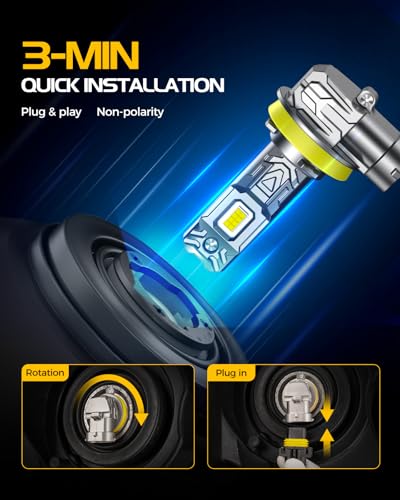 Image of H11 Light Bulbs, 8X Ultra Brightness H8 H9 H16 Lights, 6500K Cool White Bulbs, Real 1:1 Mini Size Plug and Play, IP68 Waterproof, Pack of 2