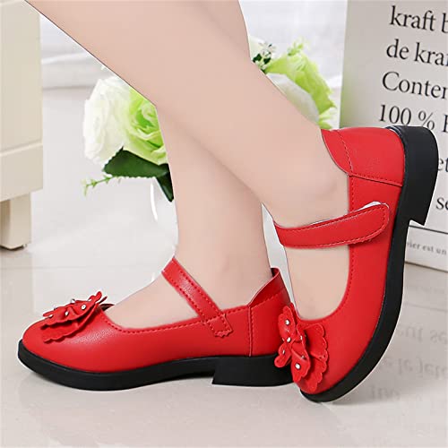Bowknot Mary Jane Shoes for Kids Girls Ballerina Flat Shoes Dress Shoes School Shoes for Little Kid (Red, 13.5 Little Child)3