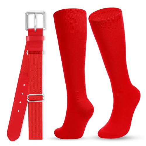 Image of WHIPPY Baseball Socks and Belt Combo Set Knee-High Softball Socks & Adjustable Elastic Belt for Kids Youth Adult