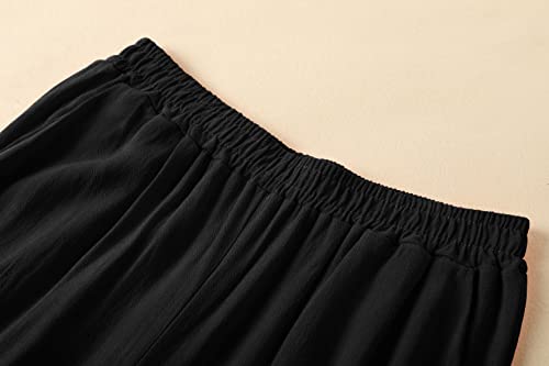 Womens Linen Pants High Elastic Waist Wide Leg Flowy Trousers Plus Size with Pockets3