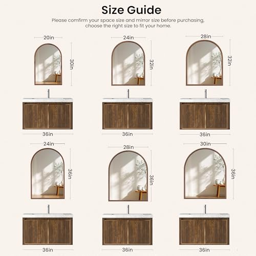 Image of 24 inchx32 inch Arch Wall Mirror for Wall, Wall Mounted Vanity Mirror for Bedroom, Wood Grain Finish Frame Mirror with Tempered Glass, Vintage Decorative for Bathroom, Entryway, Living Room, Walnut