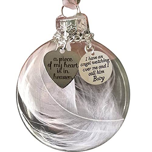 Ikasus Clear Christmas Ornament Feather Ball, A Piece Of My Heart Is In Heaven, 2.4/60Mm Christmas Tree Memorial Hanging Pendant Round Clear Plastic Ball Ornaments For Home Wedding Hotel Baby #TOP23
