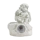 Solarbetriebene Engelsstatue – wetterfeste Gartenfigur aus Kunstharz mit LED-Lichtern, dekorative Gedenkengel Skulptur für Terrasse, Rasen, Weg und Friedhof, 16 cm Höhe, 300 mAh Akku