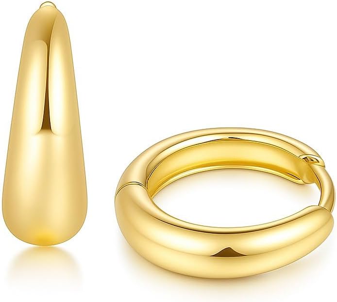14K Gold Hoop Earrings for Women, Hypoallergenic Lightweight Hoops in 13mm 18mm 22mm, Classic Gold Earrings for Everyday Wear
