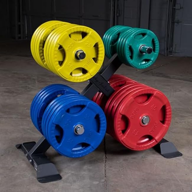 Body-Solid Quad Grip Design Rubber Plate - Olympic Weight Plates with Rubber Coating for Weight Lifting and Strength Training