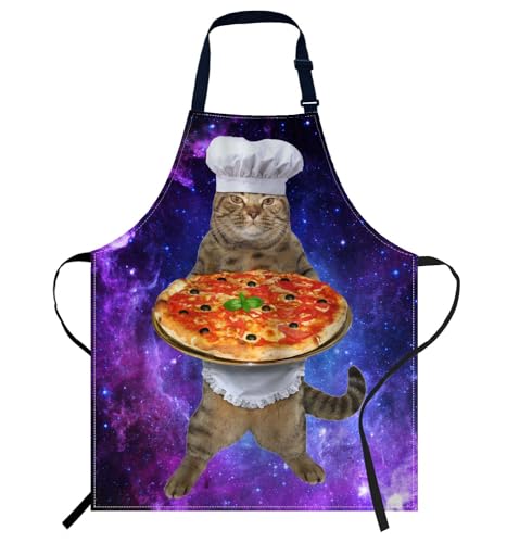 Smooffly Funny Cat with a Big Pizza Apron Unisex Adjustable Bib Apron Cooking Kitchen Chef Women Men Aprons for Home Kitchen Restaurant Coffee House Shop Garden