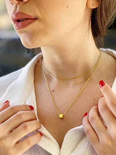 Cube Initial Necklace | Cube Necklace With 18” Cable Chain | Women's Jewelry | Jewelry Gifts For Women | Handmade Jewelry Made In The USA (A-Z)2