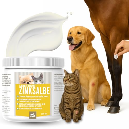 EMMA Lebertran-Zinksalbe für Hund, Katze & Pferd 250 ml – Zinkcreme bei Wunder Haut, Juckreiz & Mauke – wasserfeste Wund- & Pfotensalbe zur Hautpflege bei Ekzem & Liegeschwielen